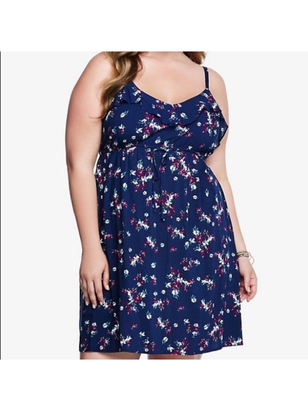 Torrid Navy Floral Challis Ruffle Tank Dress